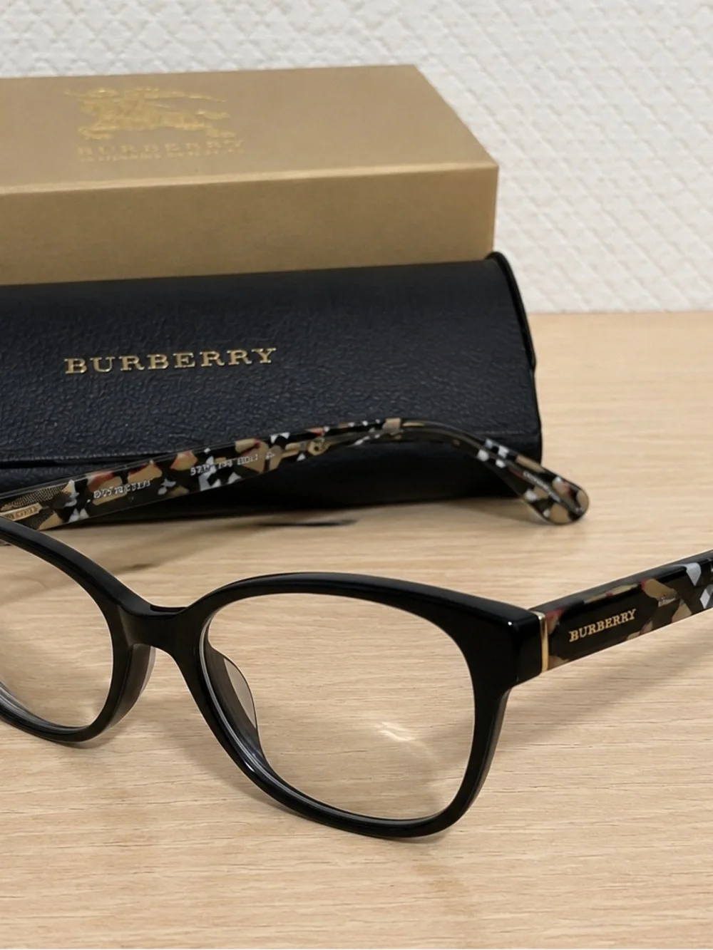 Burberry B2278 Black Cat-Eye Eyeglasses Check Temples 52-17-140